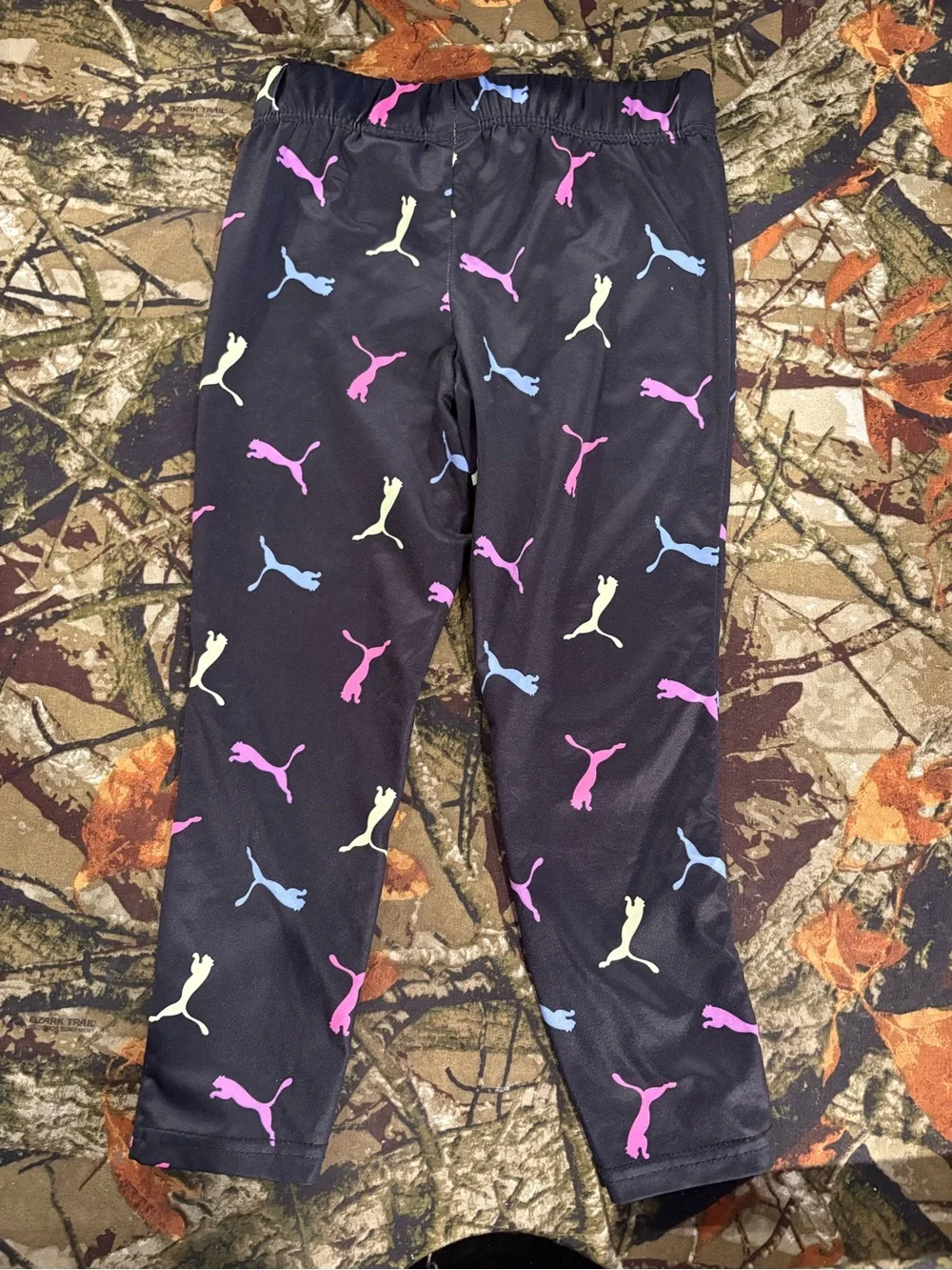 Puma Black Leggings with Pink, Blue & Cream Puma Logos - Kids